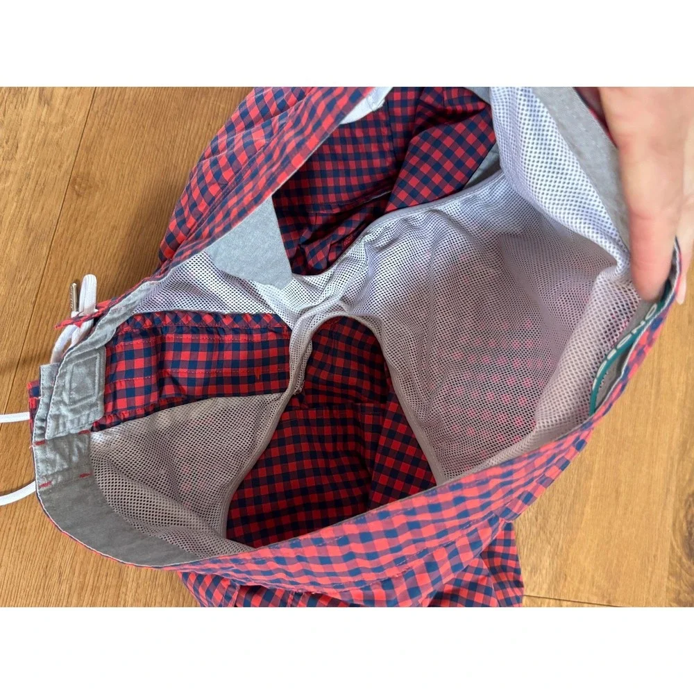 Bonobos Mens Gingham Swim Trunks Red Blue Plaid Board Shorts 7 Inch Inseam 32W